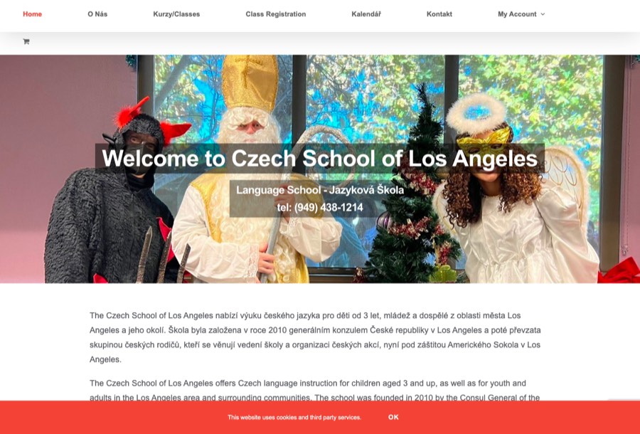 Home page of the Czech School of Los Angeles website