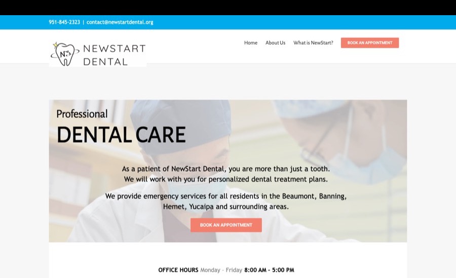 Home page of the NewStart Dental website